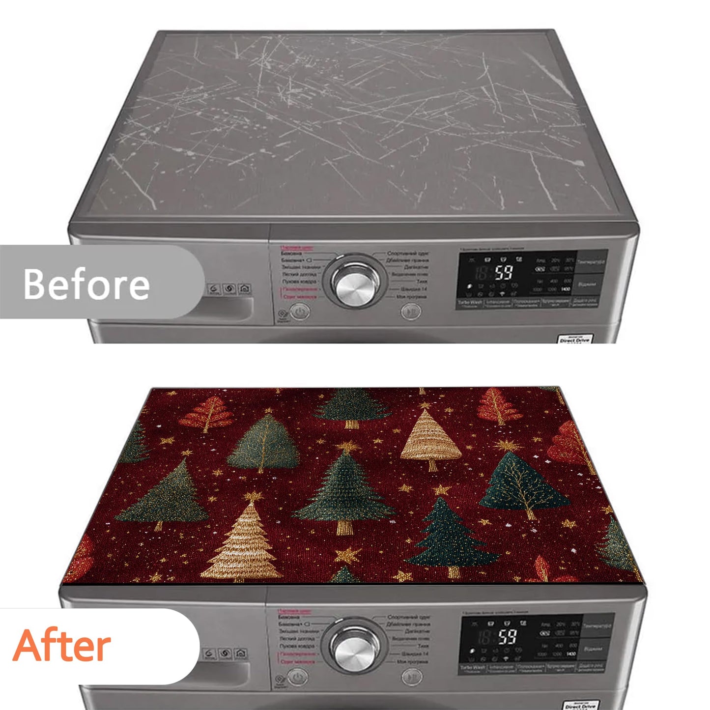 Christmas Tree Washer and Dryer Covers for the Top,Washing Machine Dust Cover Pad Anti-slip Absorbent Protector Mat for Washer Dryer Home Decor,23.6"x19.7"