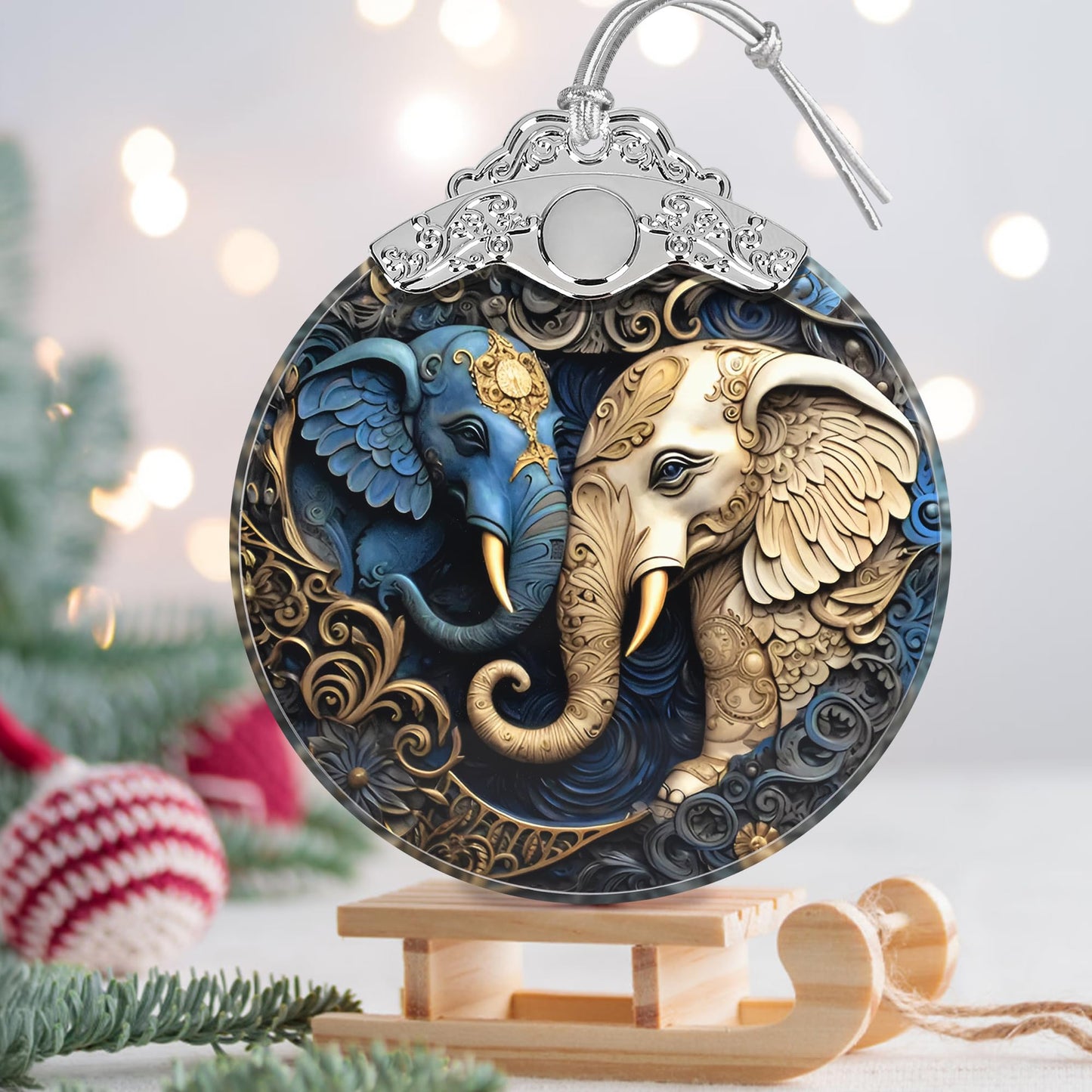 Christmas Ornament - Stained Glass Elephant - Home Decor - Holiday Present Ideas - Gift Exchange - Gentle Elephants