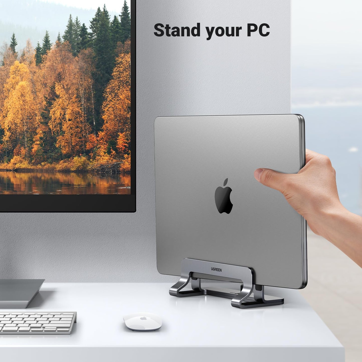 UGREEN Vertical Laptop Stand for Desk Adjustable Laptop Holder Dock Aluminum Desktop Stand, Compatible for MacBook Air Pro, Microsoft Surface(Grey)