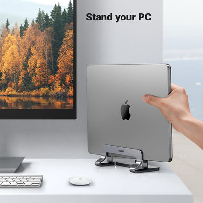 UGREEN Vertical Laptop Stand for Desk Adjustable Laptop Holder Dock Aluminum Desktop Stand, Compatible for MacBook Air Pro, Microsoft Surface(Grey)