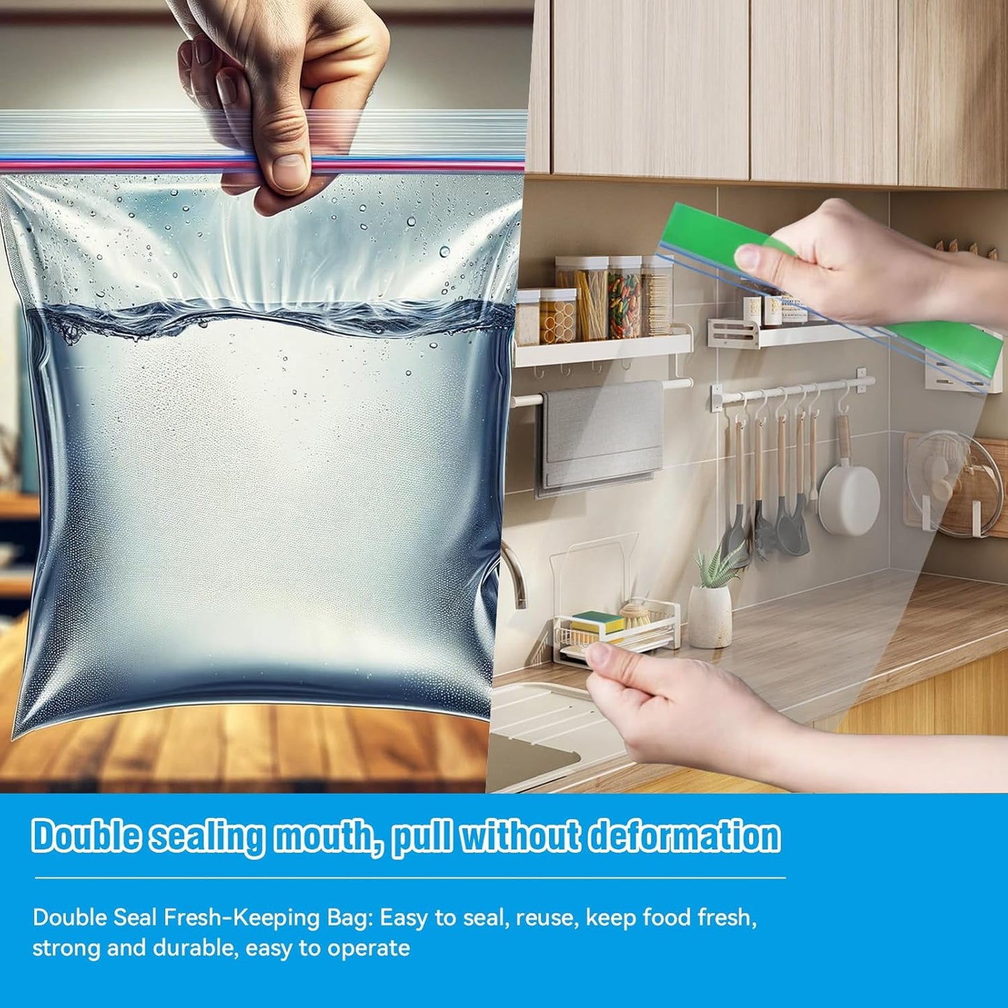 100-Pack Food Storage Freezer Bags - 3 Sizes, Reusable with Zipper Lock for Fruit and Veggies, Microwave and Freezer Safe, No BPA - Strong Seal, Easy to Fill for Lunch, Snacks, and Meals