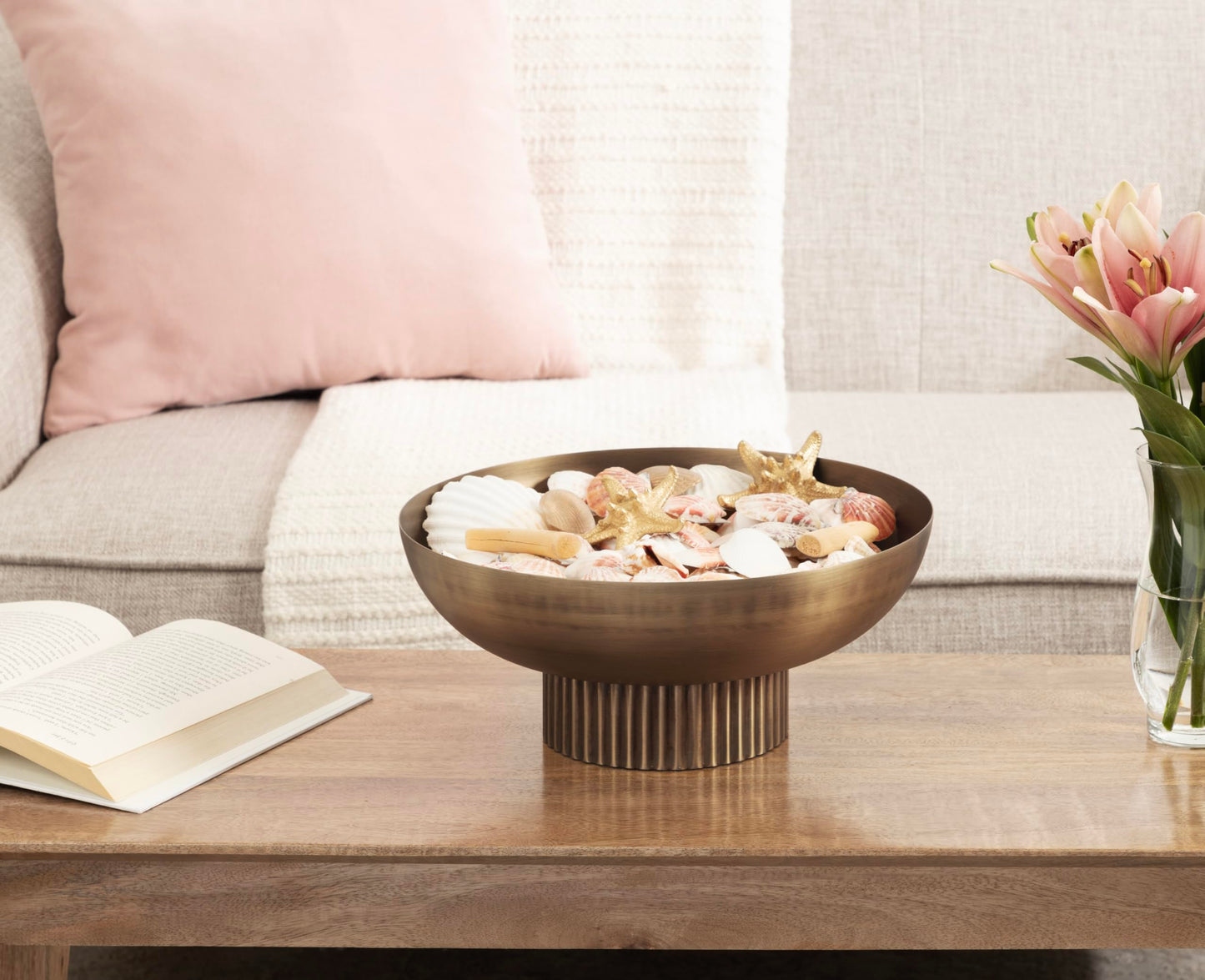 Kate and Laurel Rooks Ribbed Decorative Metal Bowl; 12 Inch Diameter; Brass; Modern Raised Fruit Bowl for Kitchen Counter or Use as a Key Bowl for an Entryway Table