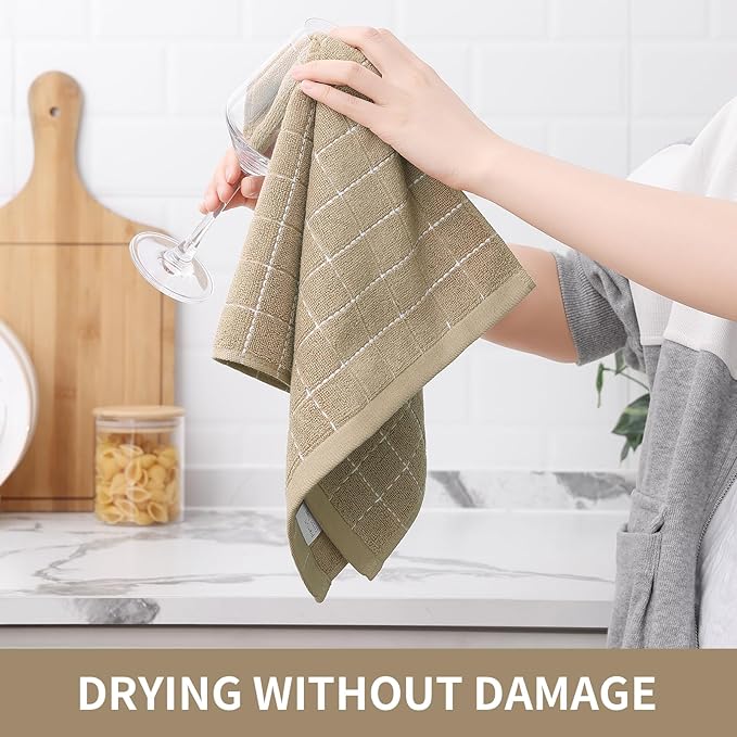 Homaxy 100% Cotton Terry Kitchen Towels, Checkered Designed, Soft and Super