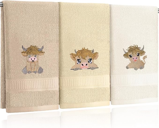 3 Pcs Mini Baby Highland Cow Hand Towels