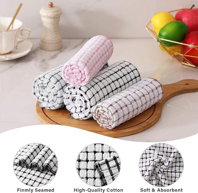 Homaxy Kitchen Towels and Dishcloths Set, 16 x 25 and 12 x 12 Inches, Super