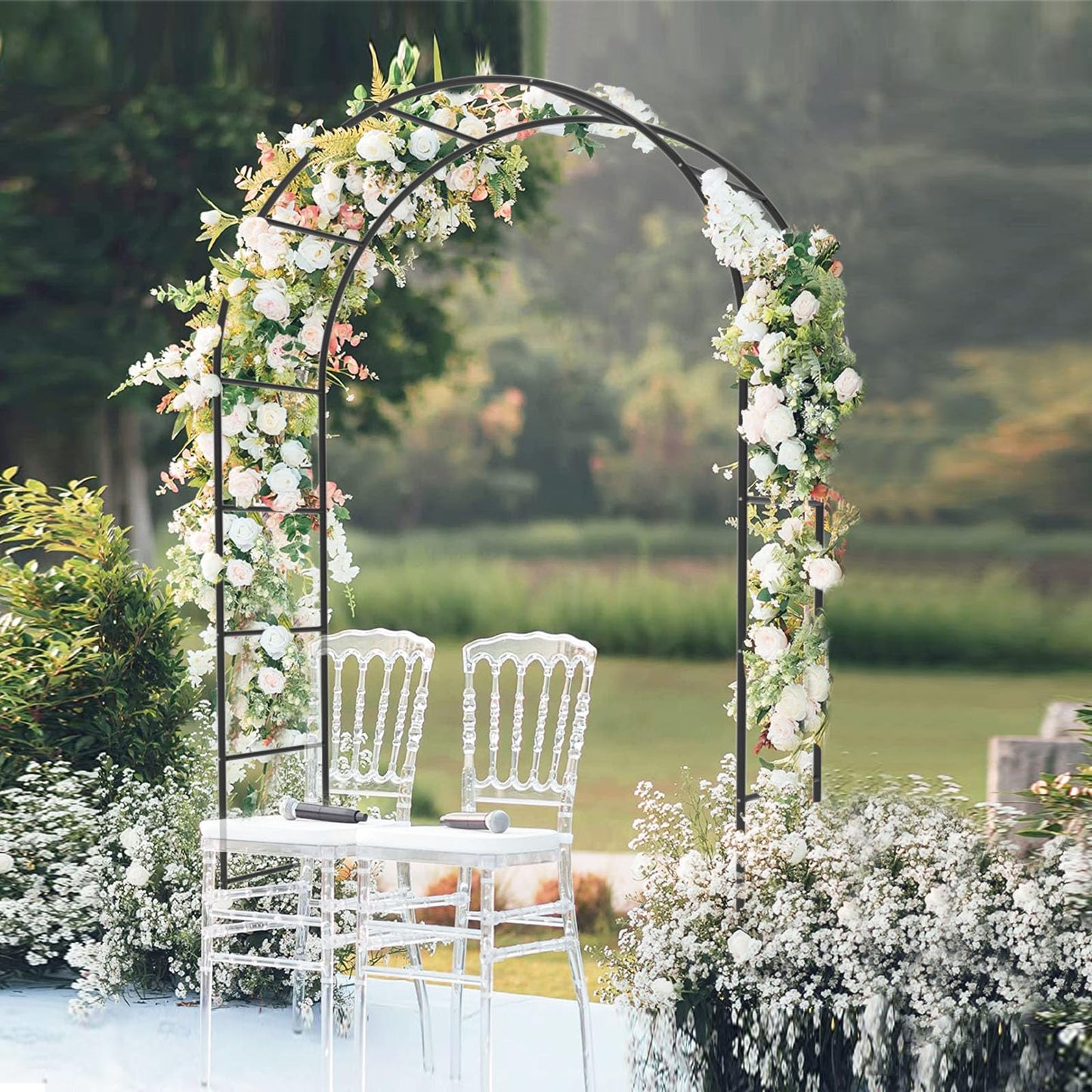 Trellume Garden Arch Trellis for Climbing Plants Outdoor - Height: 94.5", Length: 55", Sturdy Metal Garden Arbor with Rust-Proof Coating, Garden Arch for Wedding Decorations and Balloon Arch Stand