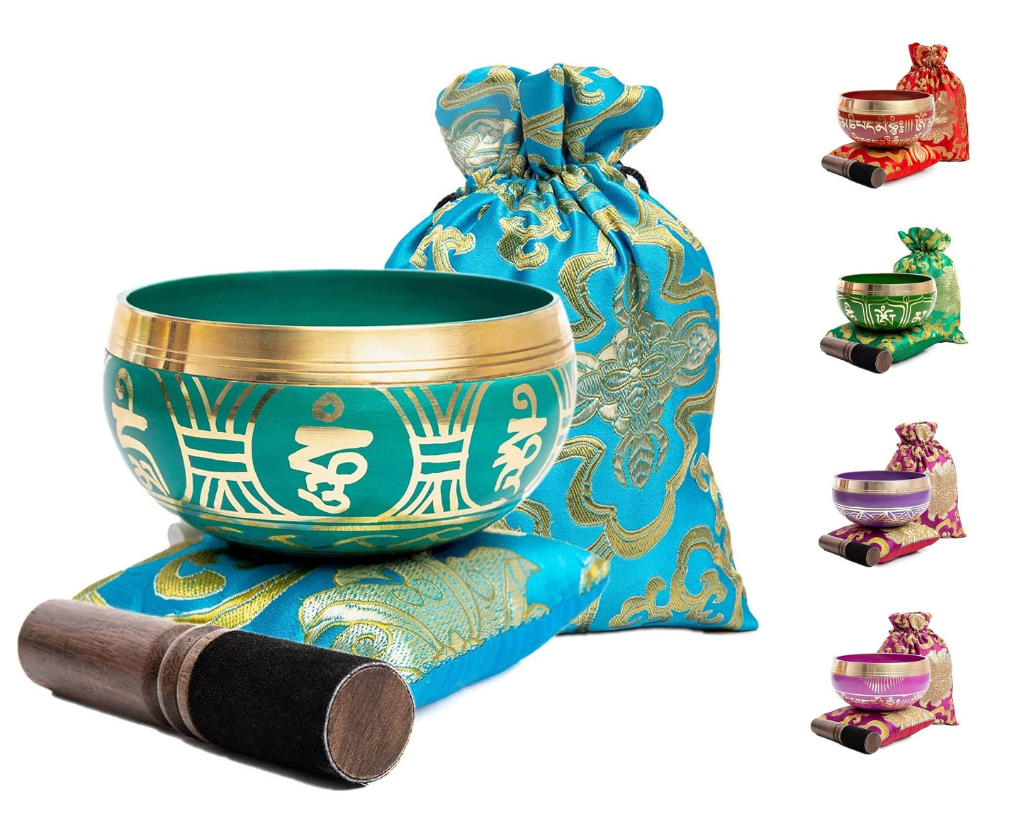 Tibetan Singing Bowl Set - Authentic Handcrafted Mindfulness Meditation Holistic Sound 7 Chakra Healing by Himalayan Bazaar (Turquoise)