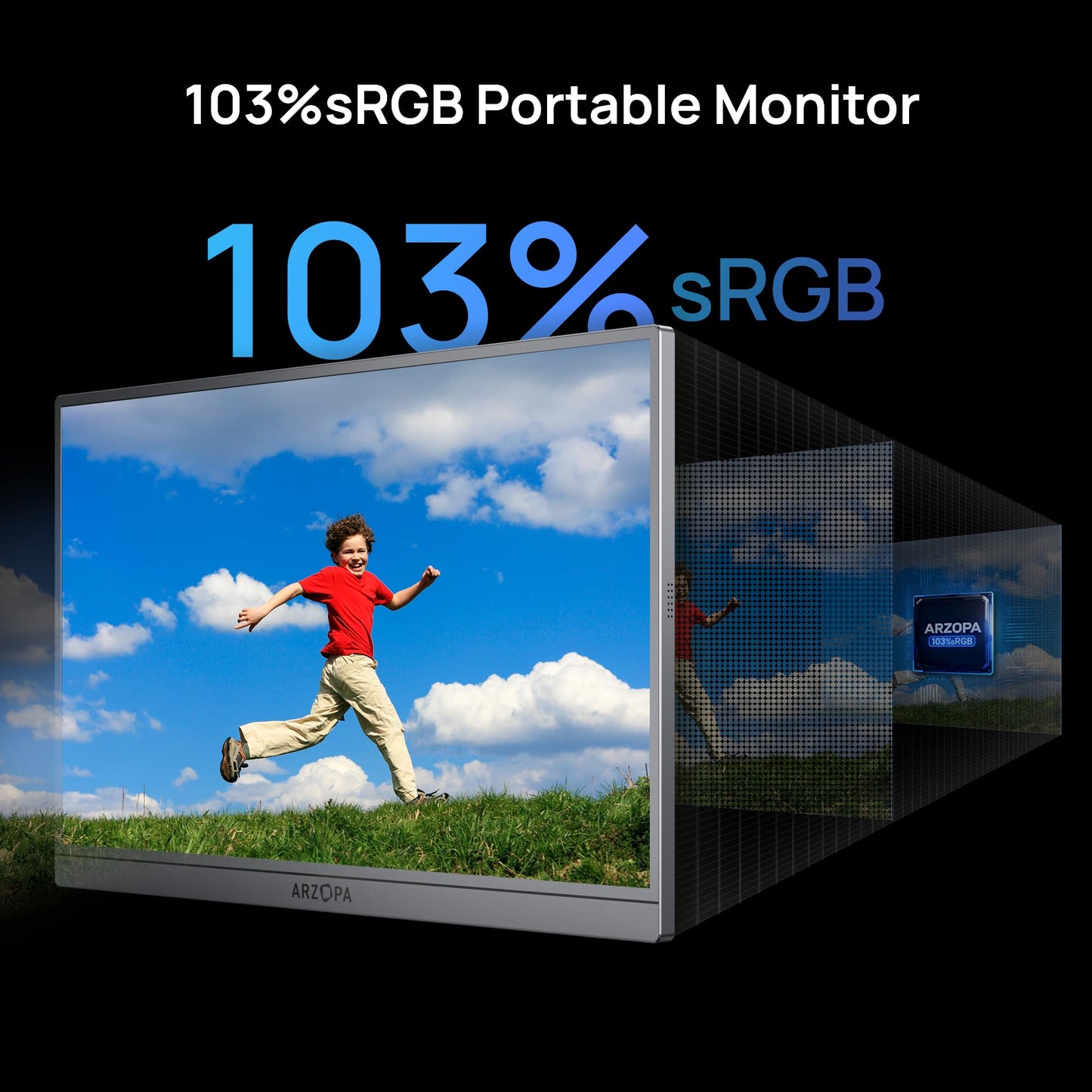 ARZOPA 17.3" Portable Monitor, 1080P FHD 103% sRGB IPS Gaming Monitor Laptop Monitor with Built-in Kickstand HDMI USB C External Screen for PC Mac Phone Xbox PS5 - A1M