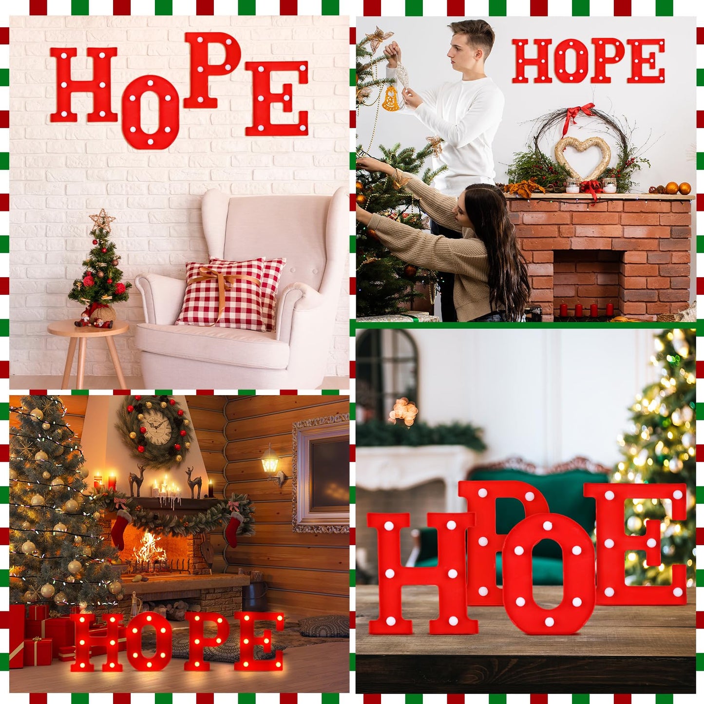 VIHOSE Christmas LED Letter Lights Sign Table Indoor Decoration Christmas Light up Letters Battery Powered Letter for Home Bar Party Bedroom Tabletop Indoor Decoration Gift (Hope)