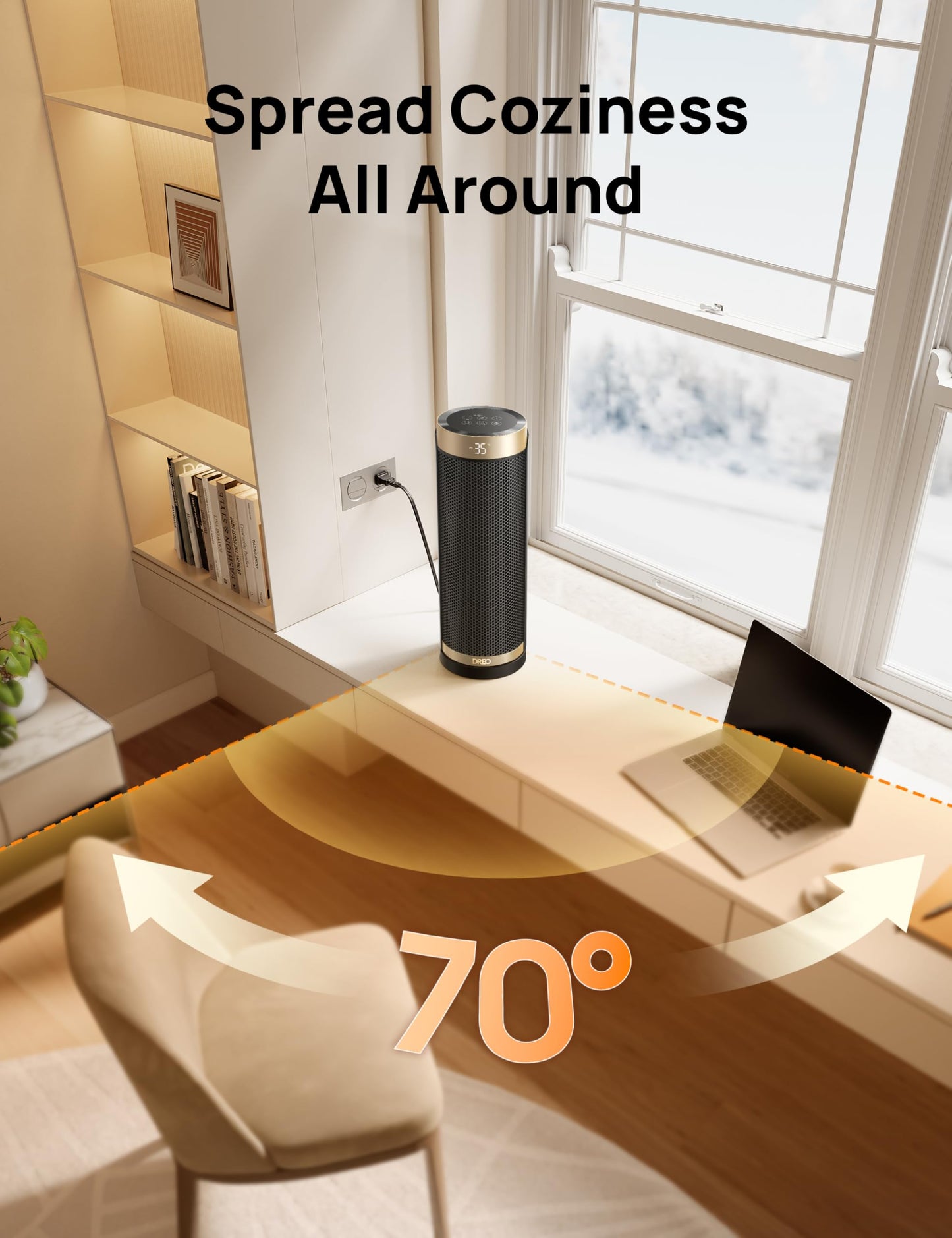 Dreo 16 Inch Electric Heater for Home, 34dB Silent Ceramic Heater, 70° Oscillation Space Heaters Energy Efficient, 3-Mode 3-Speed, Overheating & Tip-Over Protection, 12H Timer, Solaris Slim H3