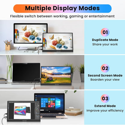 BIGASUO Portable Monitor for Laptop, 15.6'' FHD 1080P USB-C HDMI Travel Monitor, HDR IPS Ultra-Slim Portable Screen with Kickstand & Speakers, Extra Screen for Laptop PC MAC Phone PS4/5 Xbox Switch