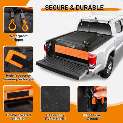 [Jumbo 38 CuFt] Truck Bed Cargo Bag, 100% Waterproof Heavy Duty Pickup Storage Bag (58"x49"x23"), Heat-Welded Seams & 3-Side Zipper, Fits Full-Size Trucks for Moving & Camping
