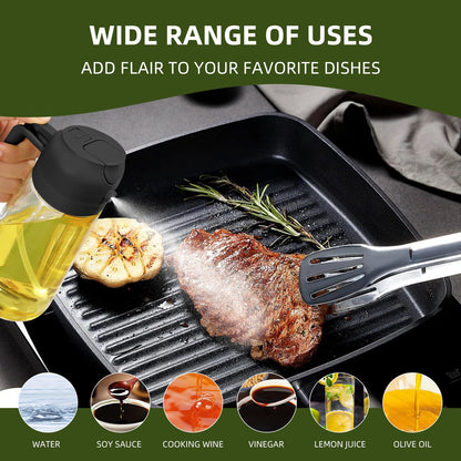 Oil Dispenser for Kitchen, 2 in 1 Olive Oil Sprayer, Olive Oil Dispenser Spray Bottle with Brush, Oil Sprayer for Cooking for Air Fryer, Barbecue, Salad 16oz/470ml (Black)
