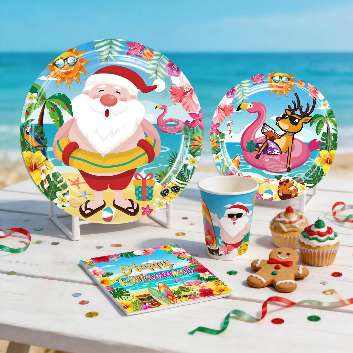 Christmas in July Decorations, Baby It's Warm Outside Party Decor - 196PCS All-in-One Set, Serves 25, Tableware Kit with Banner, Backdrop, Tablecloth, Balloons & Cupcake Toppers