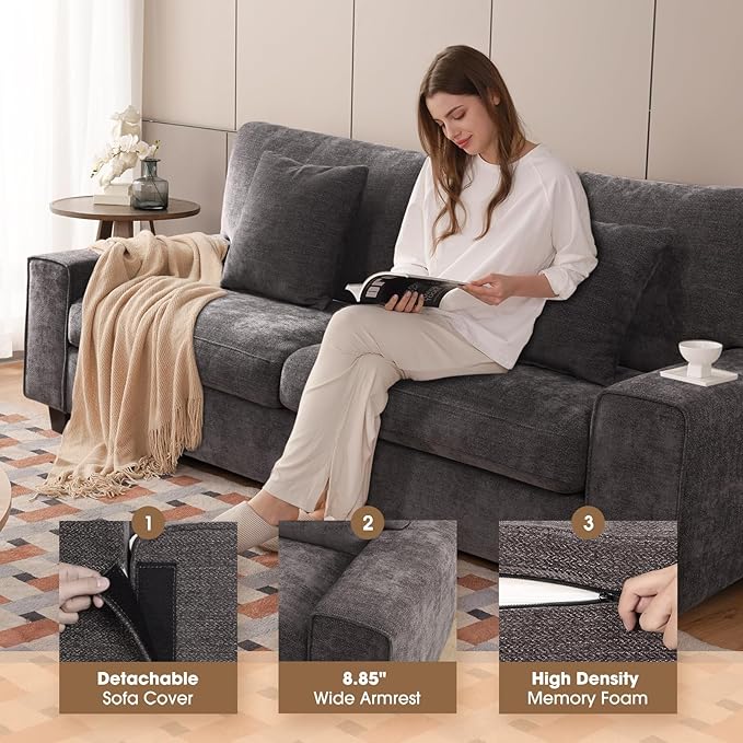 DOPEDIO Modern Living Room Sofa Set, 71.25" Chenille Loveseat