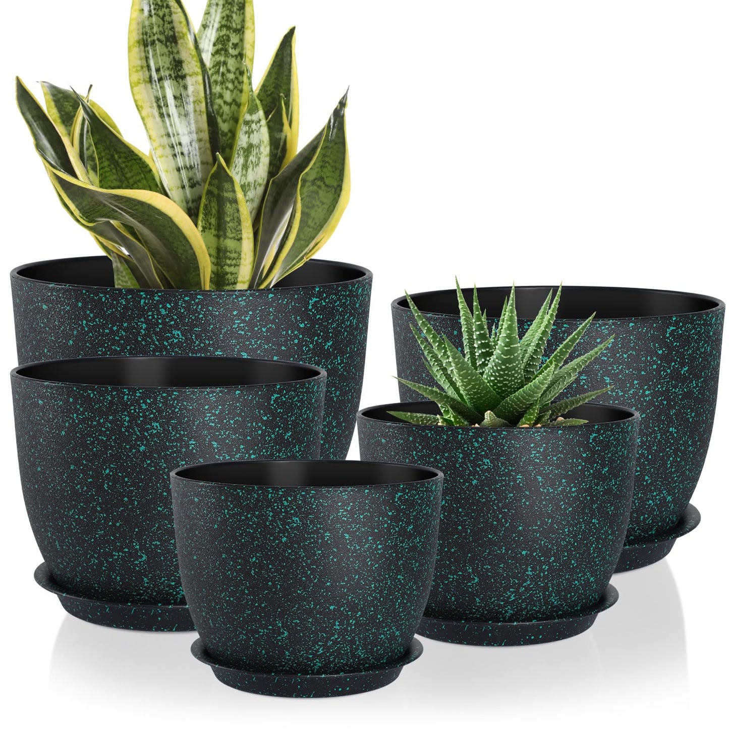YNNICO Plant Pots 10/9/8/7.5/7 inch Set of 5,Flower Pots with Multi Mesh Drainage Holes, Large Planters for Indoor Outdoor Garden Plants and Flowers. (Green Speckles)