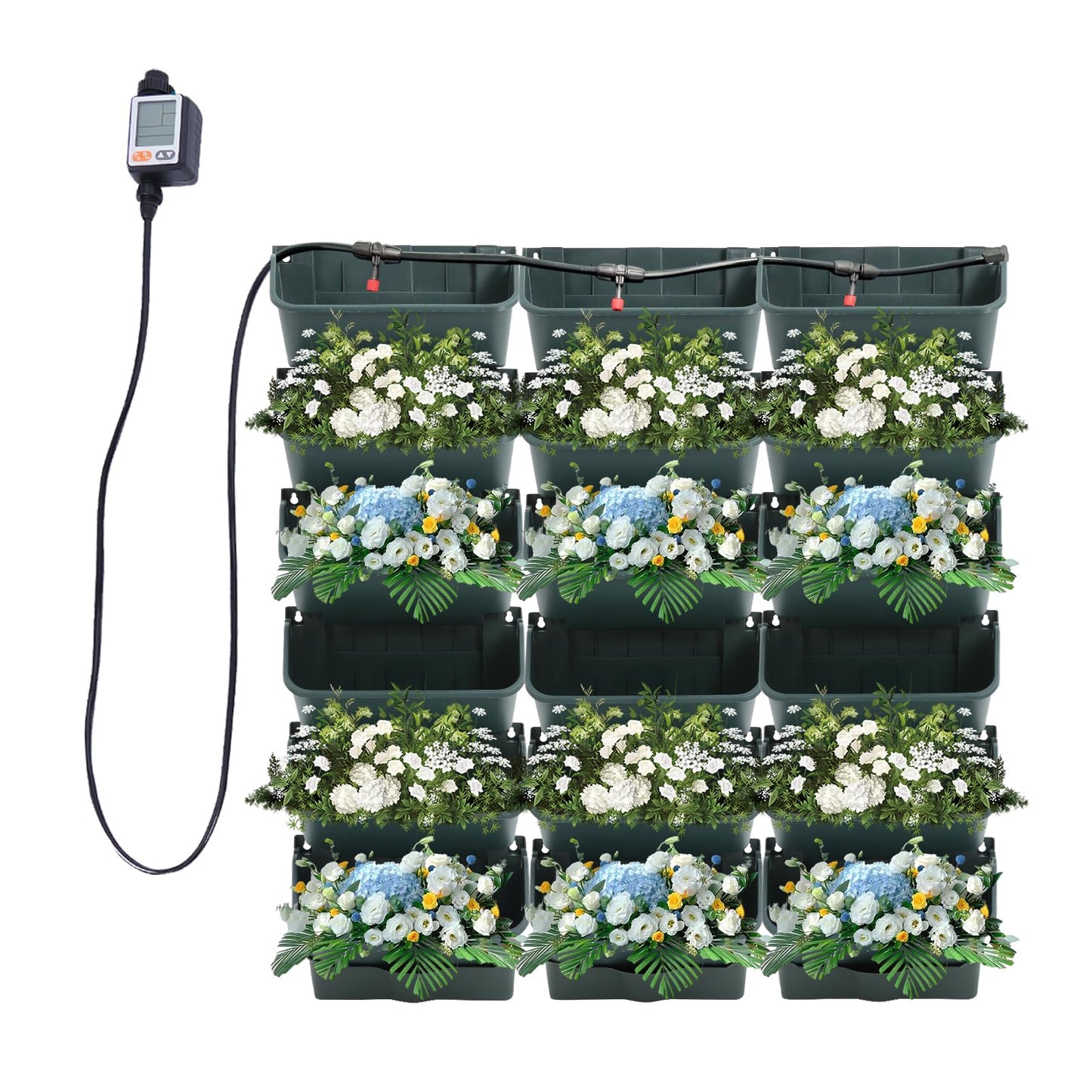 CNCEST Self-Watering Wall-Mounted Planter Indoor/Outdoor Decor,Garden Upgraded (18 Pockets) Wall Planter Indoor Vertical Living Green Wall with 18 Pots Easy Installation (Green)