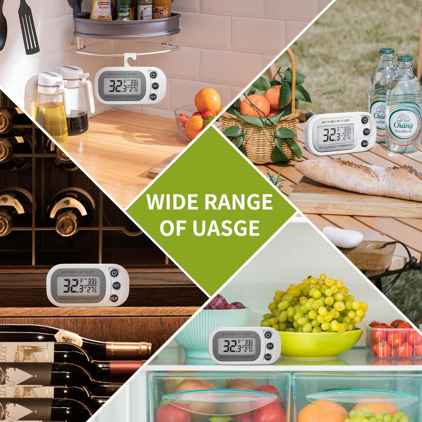 Digital Frigerator Thermometer 2 Pack, Waterproof Fridge and Freezer Thermometer, Thermometer Refrigerator with Large LCD Screen, Stand and Magnetic Back, for Room,Kitchen(White)