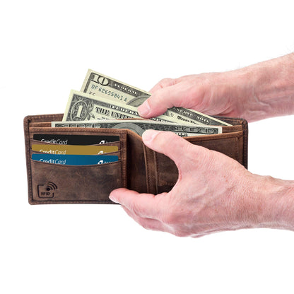 moonster® Mens Leather Wallet with RFID Blocking - Keeps Cash and Cards Safe, Organised and Easy to Access - Slim, Minimal Wallets for Men Full Grain Buffalo Leather, Comes in a Stylish Gift Box