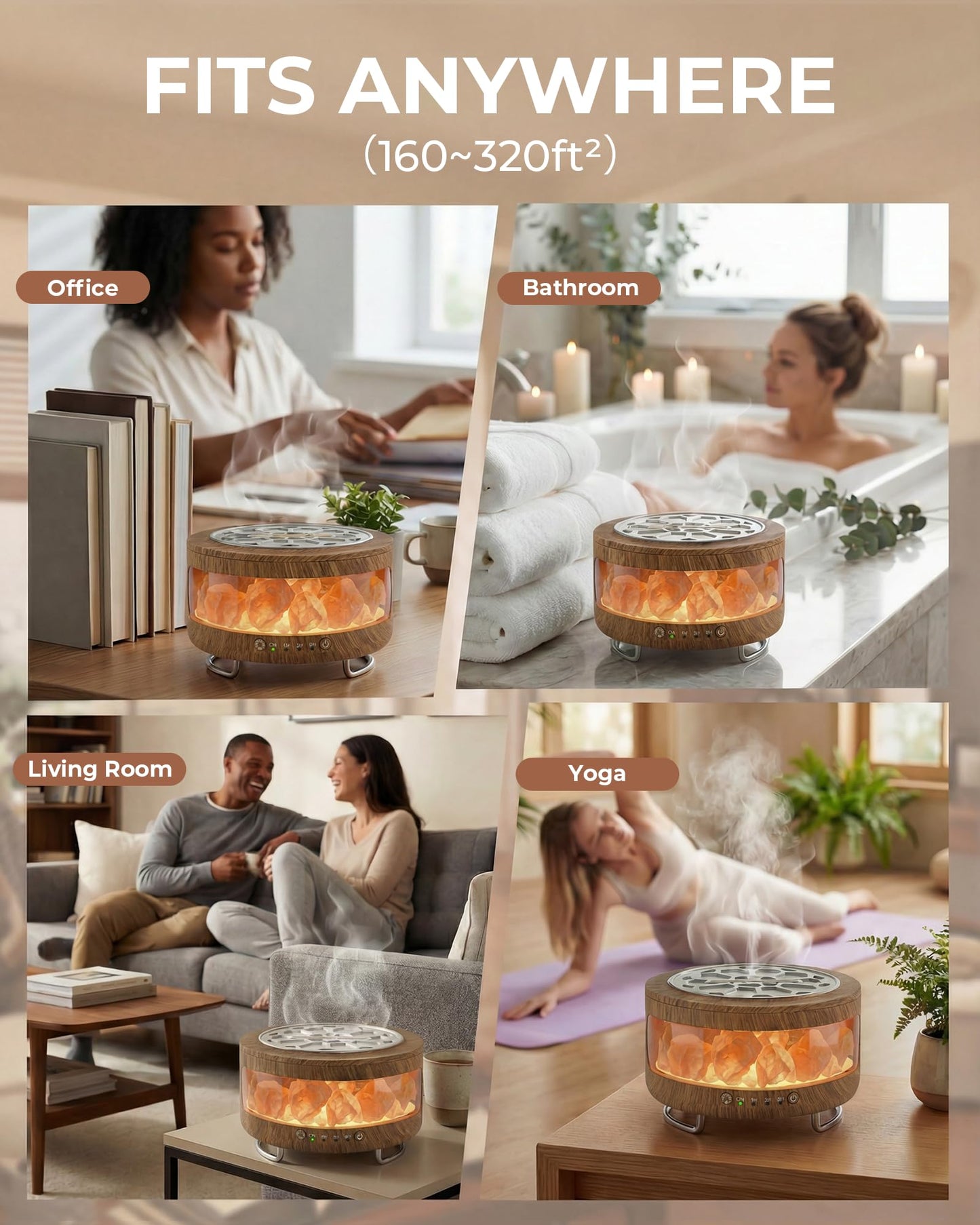 Essential Oil Diffuser with Himalayan Salt Lamp, 350ml Ultrasonic Aromatherapy Humidifier, 7 Colors LED Light, Timer & Auto Shut-Off for Home Bedroom Office Spa Yoga