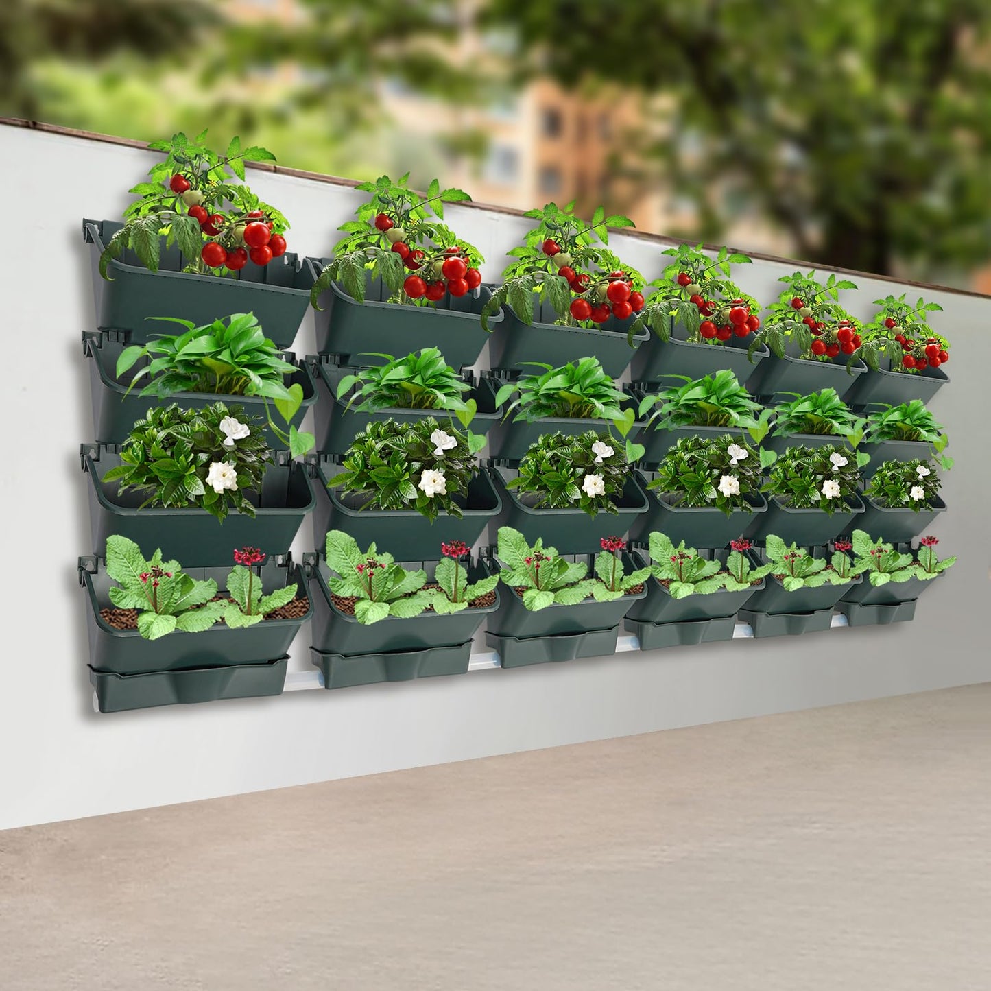 NEATOOM 24 Pocket Vertical Garden Planter Wall Mounted, 13 inch Self Watering Hanging Vertical Flowerpot, Plastic Indoor Outdoor Hanging Pocket Planters for Vegetables, Fruits, and Herbs (Army Green)