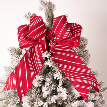 PAPER FAIR 4 Inch Candy Cane Christmas Wired Ribbon for Wreath Crafts, 4'' x 10 Yds (30 Feet), Red Glitter Stripe Burlap Extra Wide Xmas Wired Ribbon for Bow Ornaments, Tree Skirt, Topper Bow