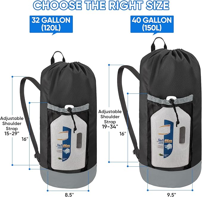 BALEINE 2PK 120L Laundry Bag Backpack, 900D Oxford Fabric Large Travel Laundry