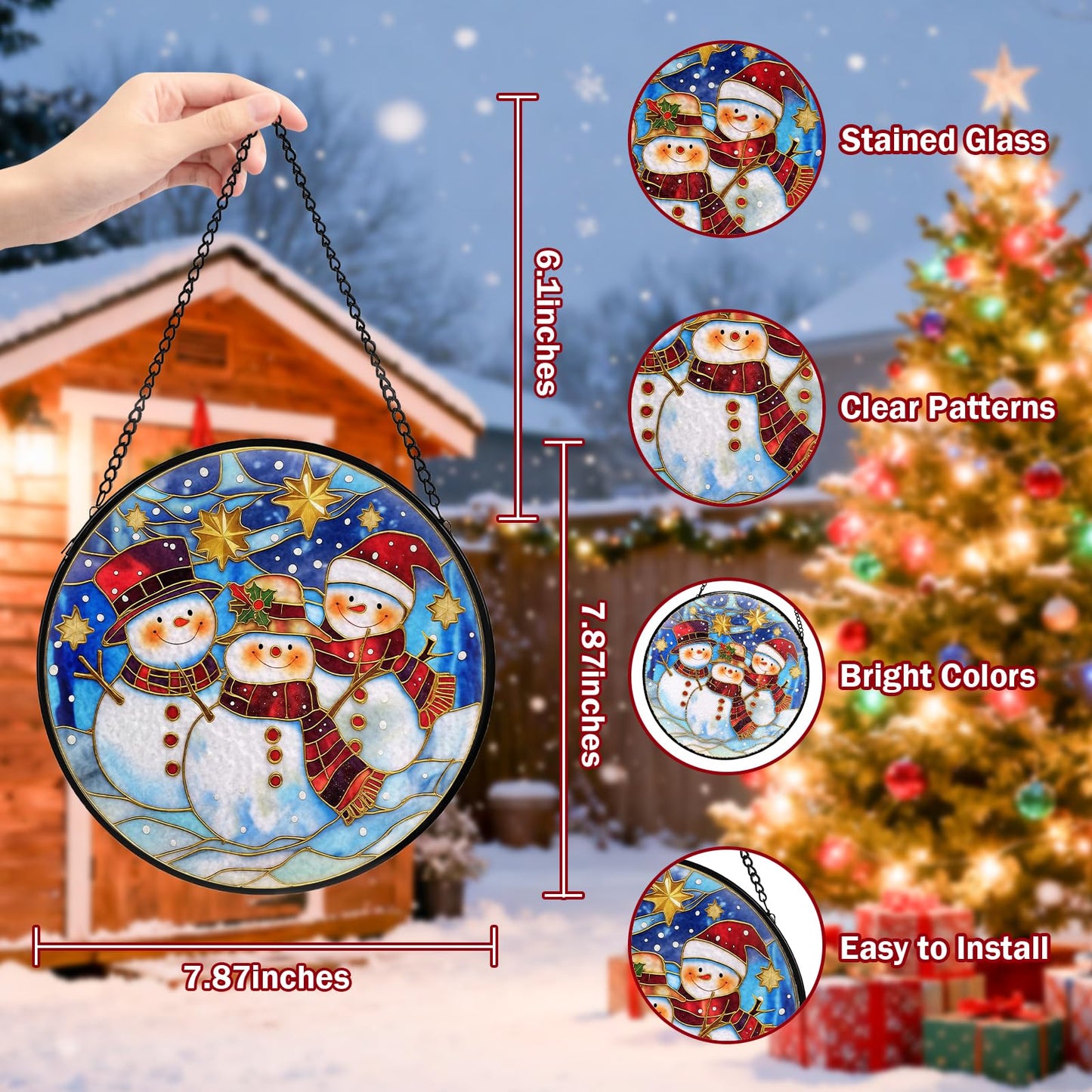 Christmas Decorations Stained Glass Window Hanging, Snowman Suncatcher for Window Hanging, Sun Catchers Indoor Windows Wall Art for Mom Grandma, Christmas Decor or Home Garden Office 7.87 inches