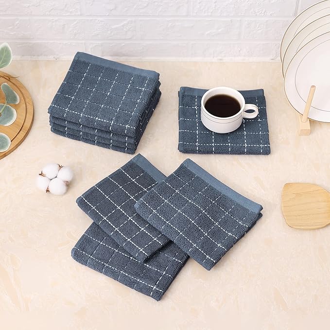 Mordimy 100% Cotton Terry Cloth Dish Cloths, Soft and Absorbent Checkered Dish