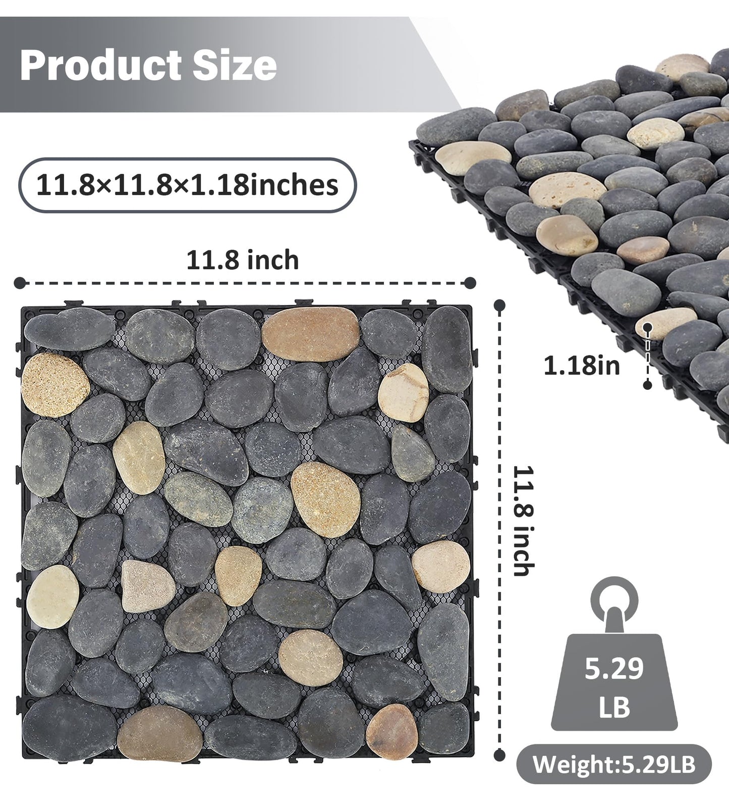 jxgzyy 4 Pcs Interlocking Stepping Stones Outdoor for Garden, 11.8" Square Pavers for Landscaping, Outside Pebble River Stone Mat for Yard Lawn Patio Pathway Walkway