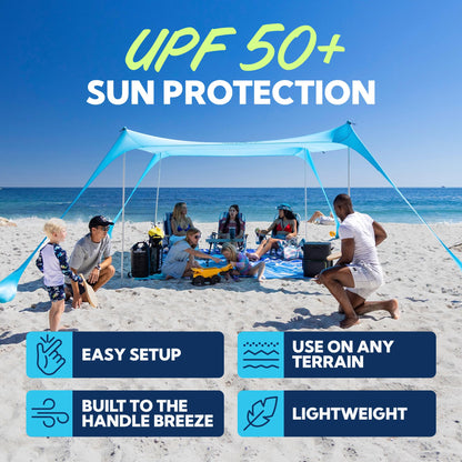 SUN NINJA Beach Tent Shelter with UPF50+ Protection, Includes Sand Shovel, Ground Pegs, Stability Poles, Outdoor Pop Up Shade Canopy for Camping, Fishing, Backyard Fun (Navy, 5x5 FT 4 Pole)