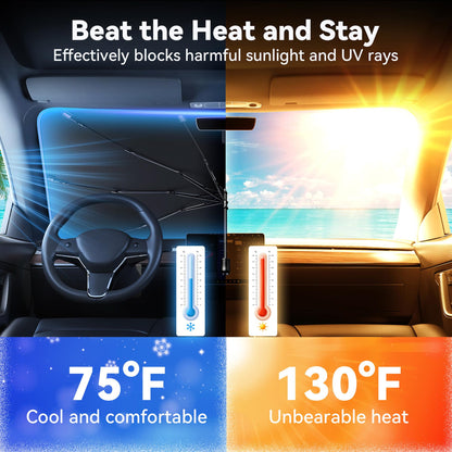 TECKNET Car Windshield Sun Shade Umbrella, Foldable Windshield Sun Shade for Car Block UV Rays and Heat, Adjustable Size (55"x31",47"x25")