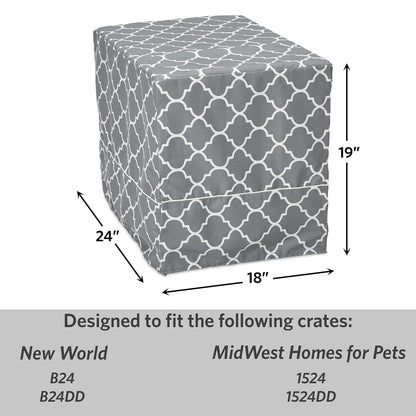New World Small Dog Crate Cover Featuring Teflon Fabric Protector, Poly-Cotton Privacy Kennel Cover Fits Most 61 cm Crates, Gray Designer Print, Machine Washable, Reduces Barking, BCVR-24GYT