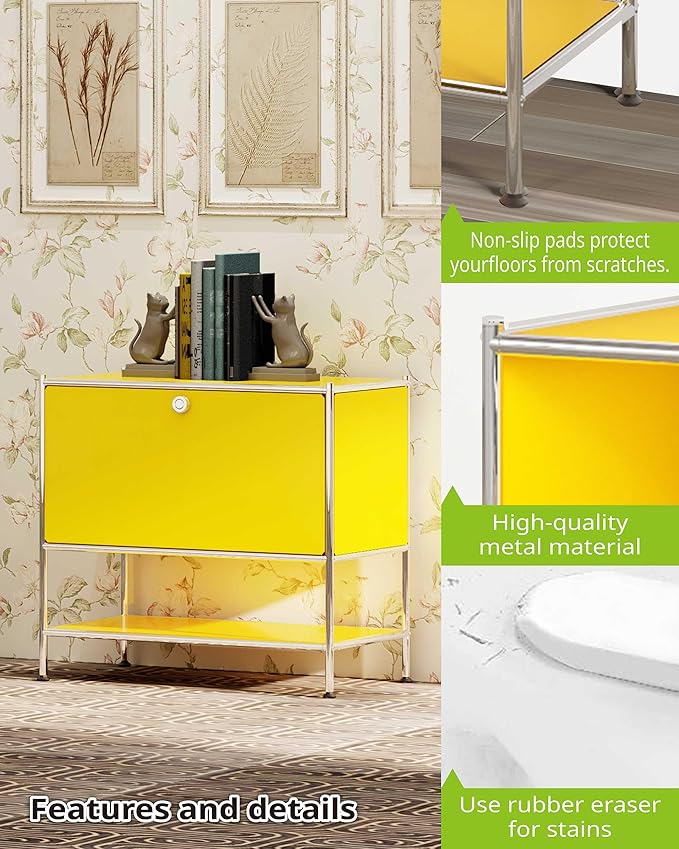 Metal Sidetable with Flap Door, 27.5" Height