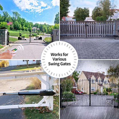 TOPENS AD8S Automatic Solar Gate Opener for Heavy Duty Dual Swing Gates Up to 18ft per Arm, Dual Swing Gate Operator Battery Powered with Remote Control Kit Gate Motor Solar Panel Included