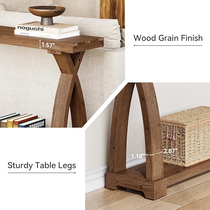 Solid Wood Console Table for Entryway, 63-Inch Narrow Farmhouse Couch Table