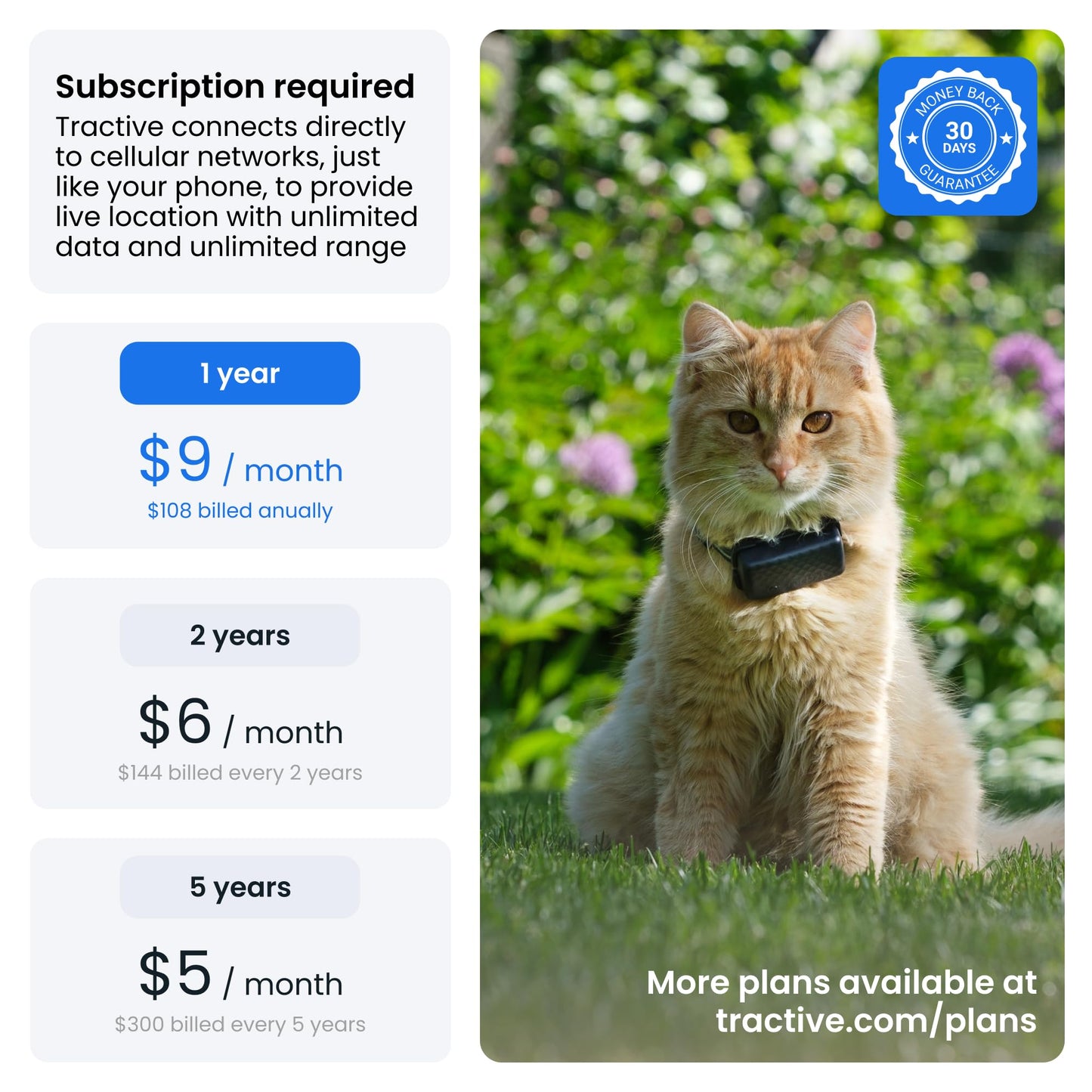 Tractive Smart Cat GPS Tracker | Real-Time Location & Wellness Monitoring for Cats 6.5 lbs+ | Territory & Location History | Up to 5-Day Battery | Breakaway Collar Included (Dark Blue)