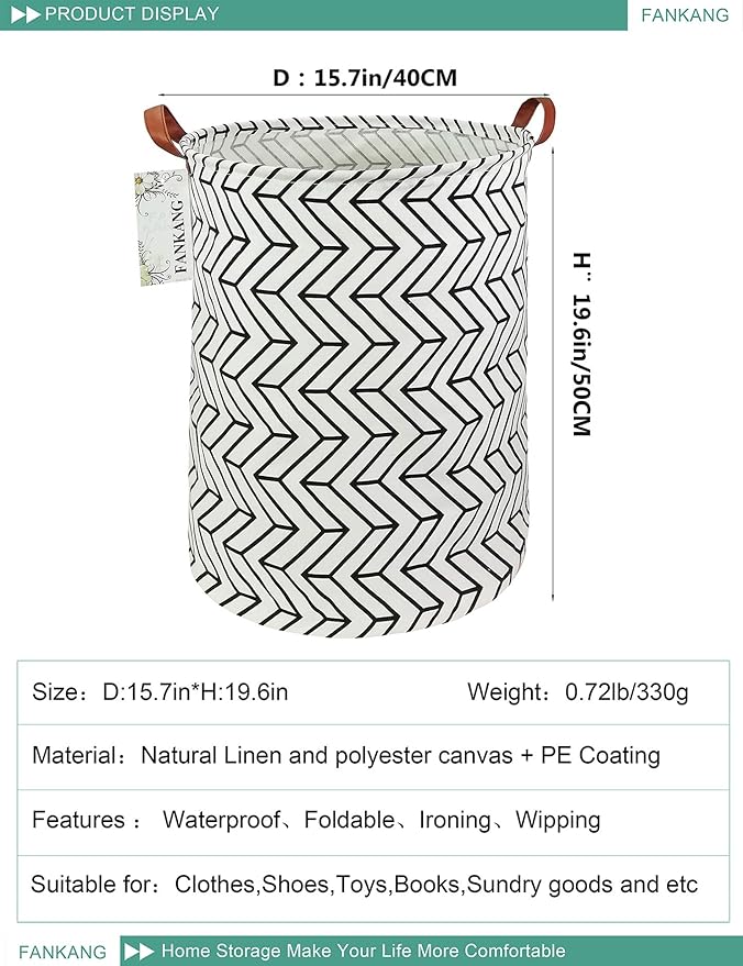 FANKANG Storage Basket, Nursery Hamper Canvas Laundry Basket Foldable