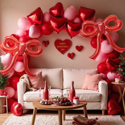 4 Pcs Red Bow Balloons Bow Party Decorations for Girl Women Red Bow Birthday Decorations Giant Foil Balloon for Baby Shower Engagement Wedding Christmas Decor Bachelorette Party Supplies