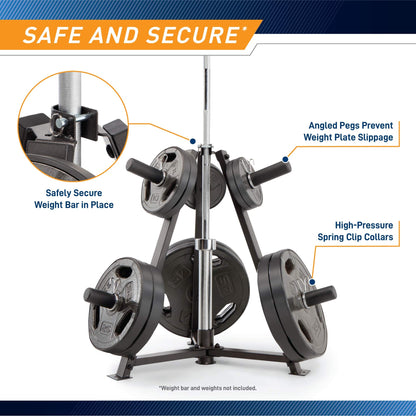 Marcy 6-Peg Olympic Weight Plate Tree and Vertical bar Holder Storage Rack Organizer for Home Gym PT-5757 , Black