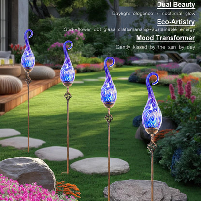 Naboher Garden Solar Lights Outdoor, Decorative LED Pearlized Glass Spiral Garden Stake with Finial, Hand Blown Glass and Metal Outdoor Decoration, 3 x 36 Inch (Dark Blue)