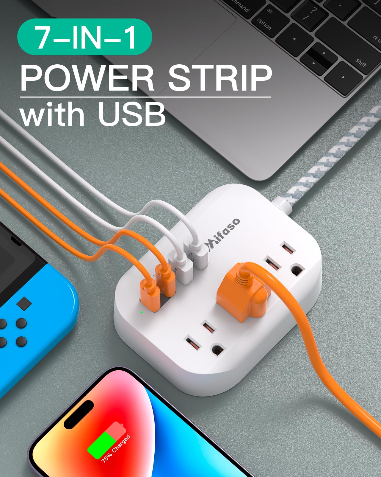 Travel Essentials - Mifaso Power Strip with USB, Compact Flat Plug Extension Cord 5ft with 3 Outlets 4 USB Ports, Non Surge Cruise Must Haves, Cruise Ship Essentials, Dorm Room, Apartment Essentials