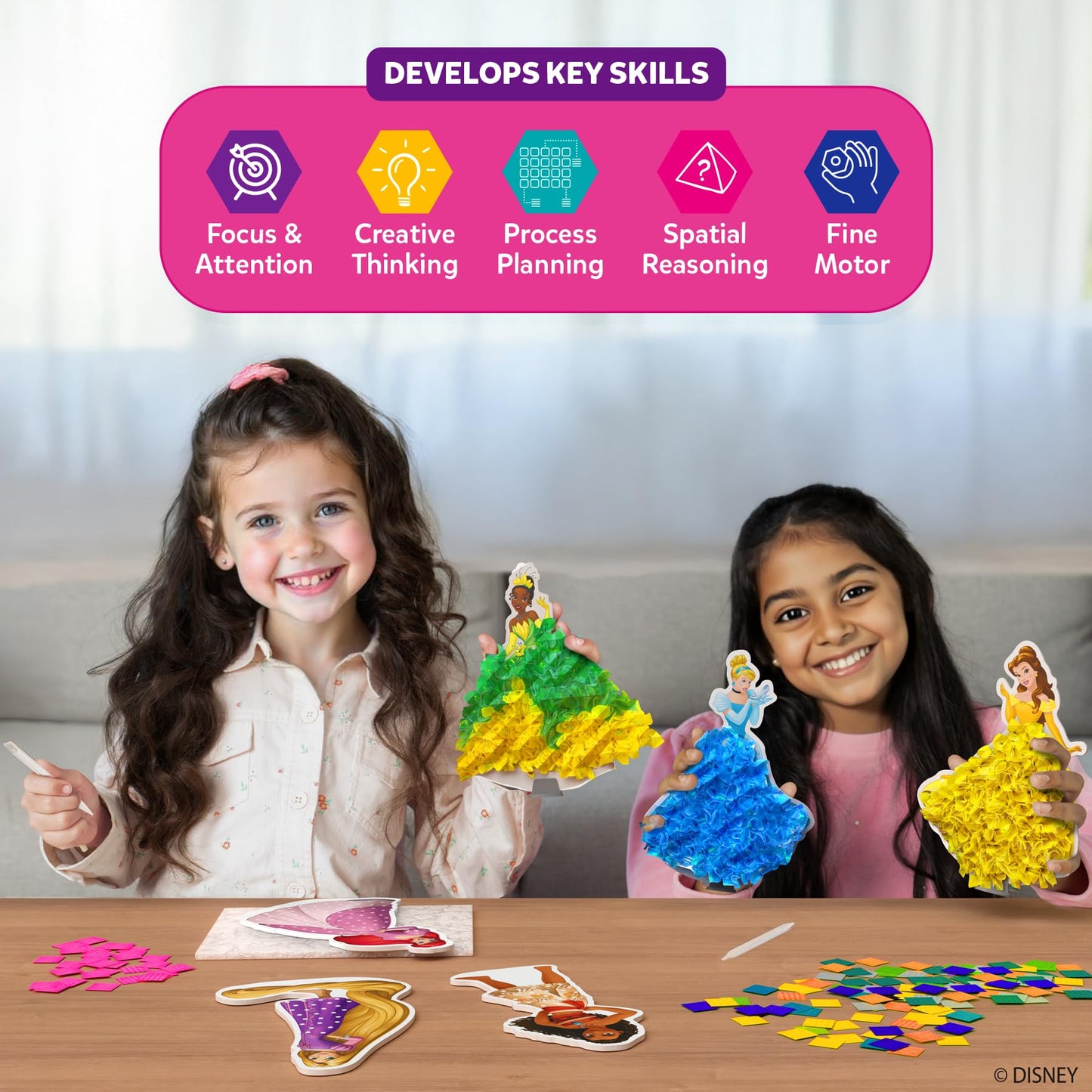 Skillmatics Poke-in Art - Disney Princesses, Mess-Free Fun for Kids, Screen-Free Entertainment, DIY Wood Craft Kits, Creative Activity, Gifts for Girls Ages 4, 5, 6, 7, 8, 9