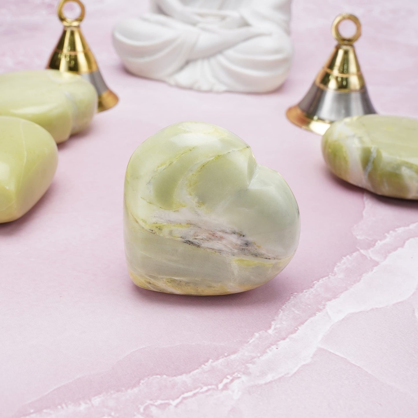 Crocon 50mm Serpentine Heart Stone Big Heart Shape Puff Stones Set 450+ Carats Pocket Crystal Healing Tumble Collection Palm Worry Stone Good Luck Charm Meditation Gift Craft Home Decor