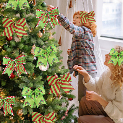 12Pcs Christmas Ornaments Bows Christmas Tree Decorations Red Green 6" Large Wreaths Bows for Gifts Wrapping Holiday Party Xmas Decor