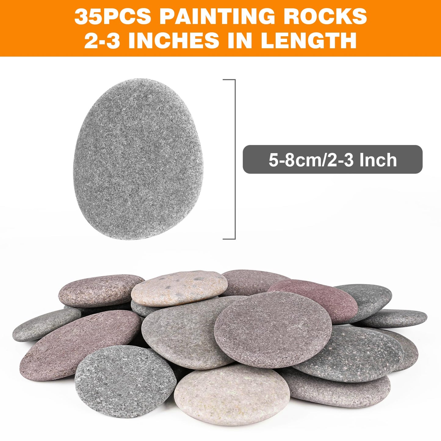 River Rocks for Painting 35 Pcs Large 2-3 Inch Flat Smooth Painting Stones Craft Rock to Paint for Kids Crafts Painting Bulk