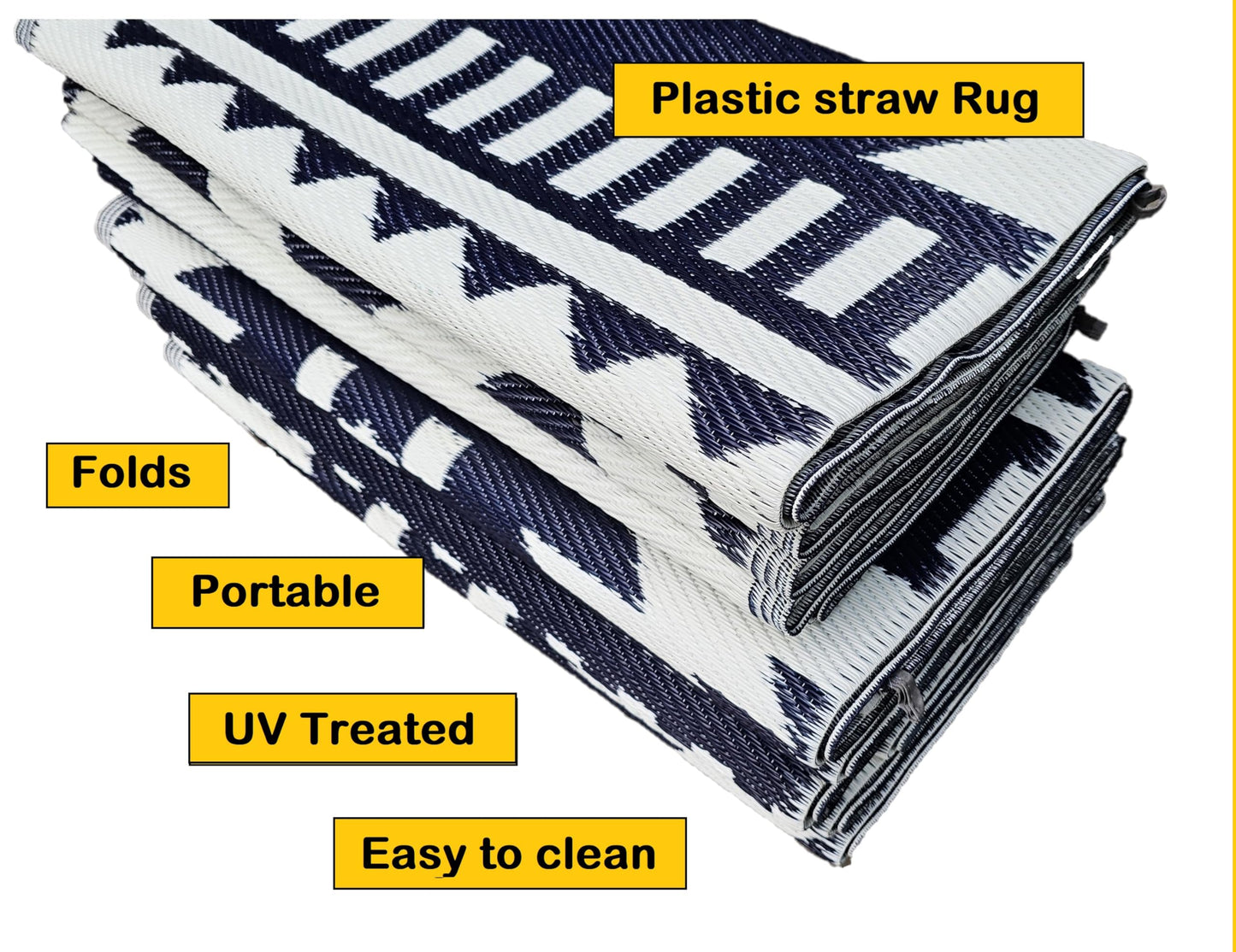 BalajeesUSA Outdoor Rugs–9x18 Plastic Patio Decor Grey Dark Blue, Durable and Affordable Recycled Straw Picnic All-Weather and Waterproof Reversible Camper Awning mats 7582