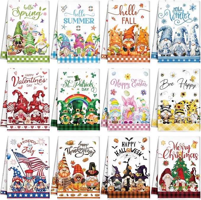 12 Pcs Seasonal Kitchen Towels Set