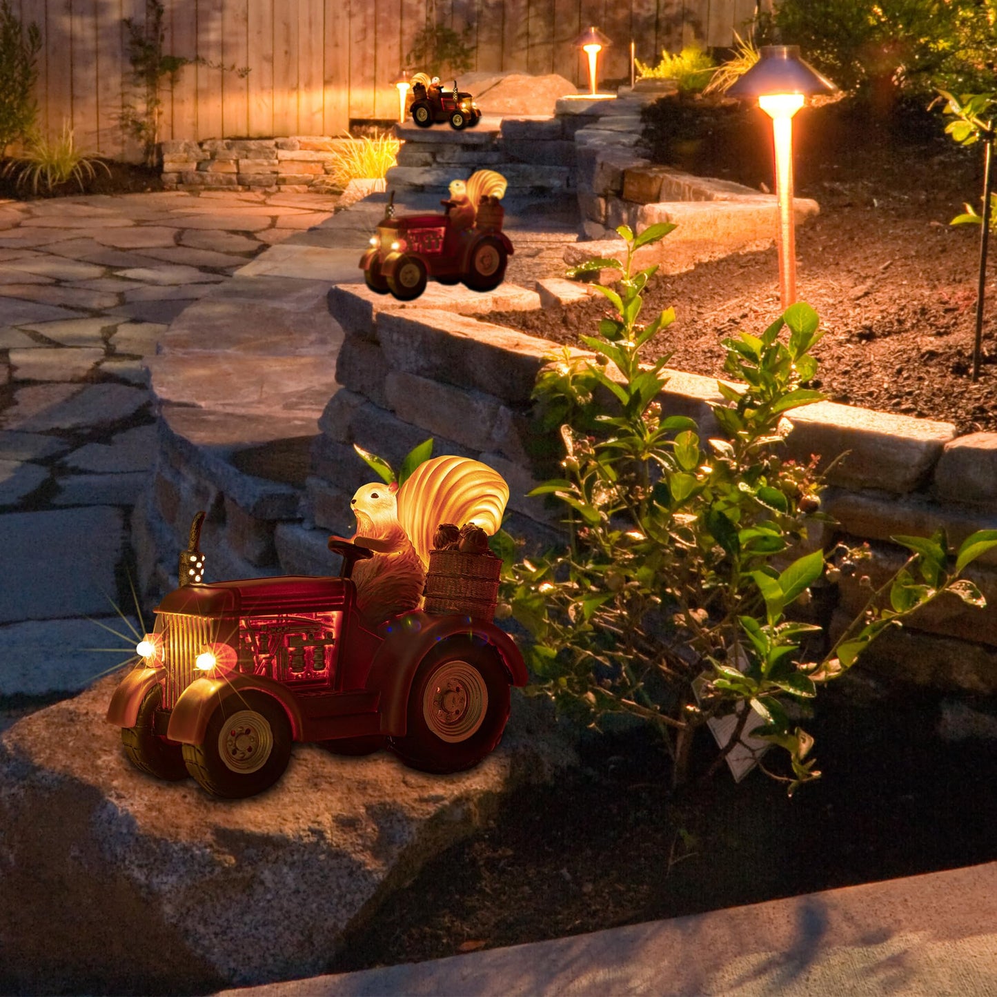 YUETJIN Solar Lighted Squirrel's Farm Tractor Statue, Outdoor Décor for Lawn Garden, Yard, Flower-Pool, Harvest Decoration, Gfit for Father