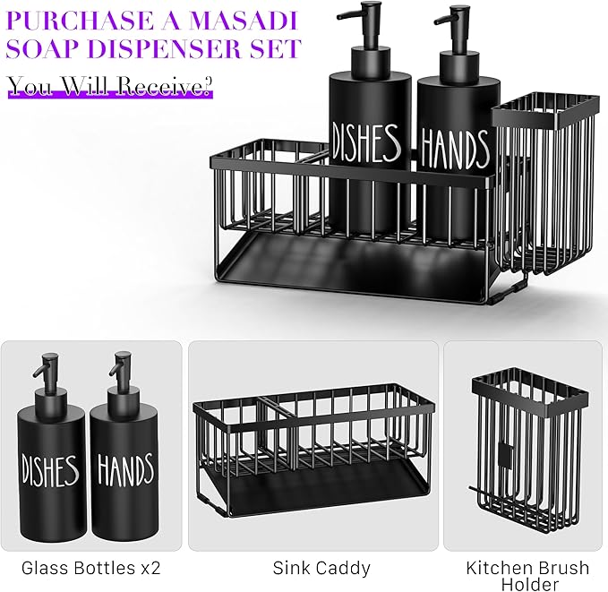MASADI Kitchen Dish Soap Dispenser Set